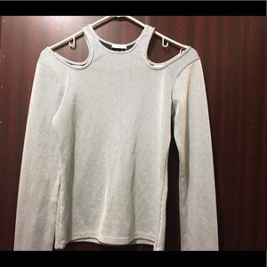 Black and white stripe cutout cold shoulder tee